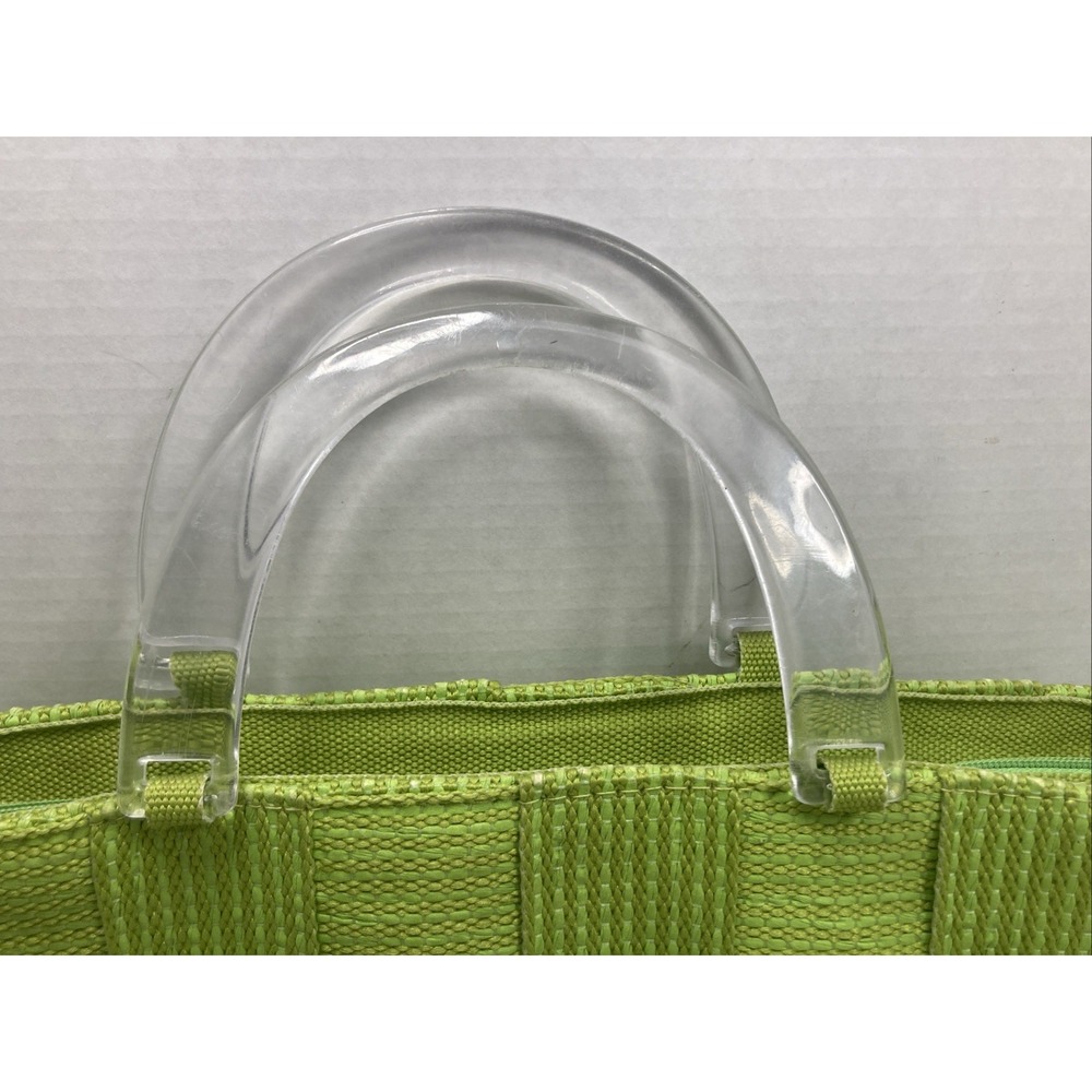 Vtg M&G Bertini Italy Seatbelt Woven Handbag Purse Lucite Handles Lime Green - Picture 6 of 15